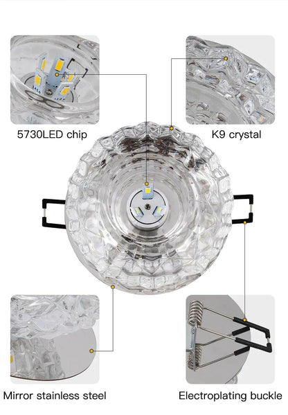 LED Crystal lamp Embedded ceiling light For Home living room corridor Decorative ceiling lamp Porch balcony Indoor lighting