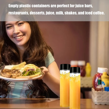 12pcs Portable Plastic Fruit Juice Bottle , Clear Bulk  Container For Indoor/Outdoor, Camping Drink  For Fridge Bar Supplies