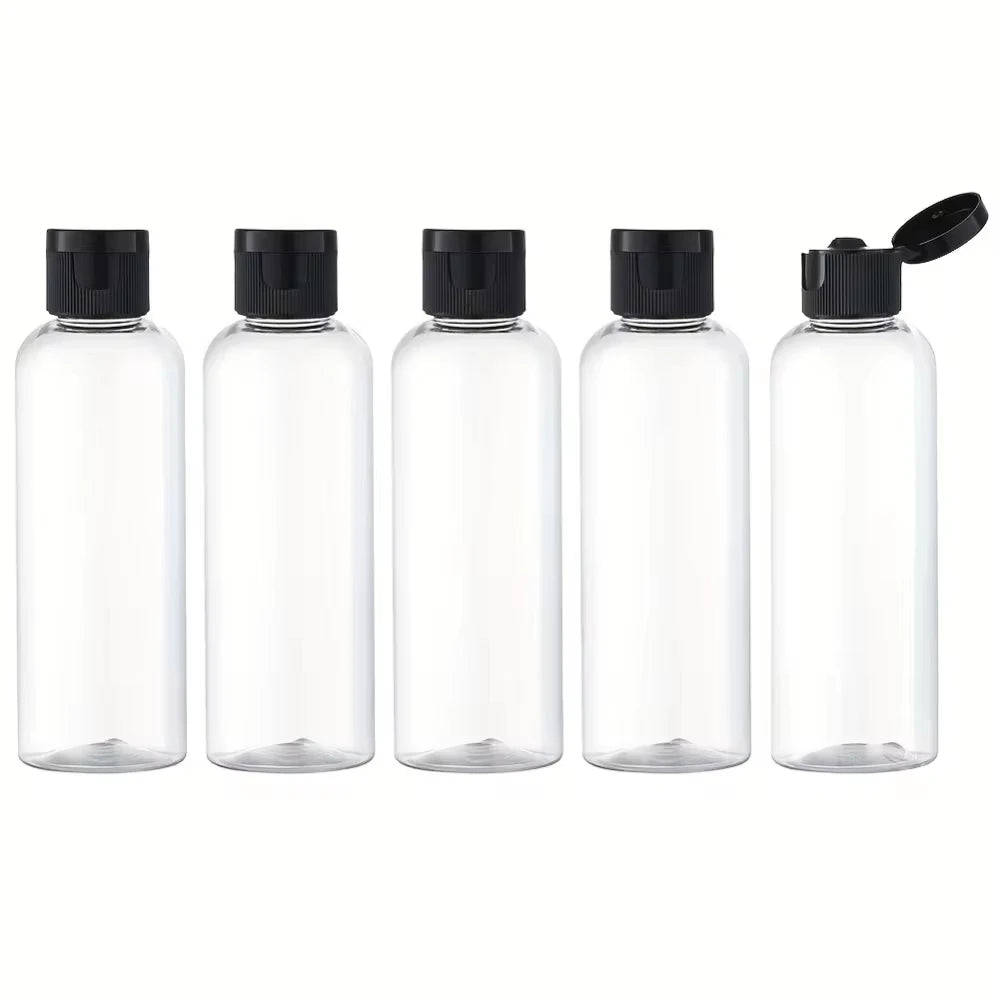 5PCS 30/50/100ML Refillable Empty Plastic Transparent Bottle with Flip Cap Portable Squeeze Shampoo Conditioner Travel Bottles