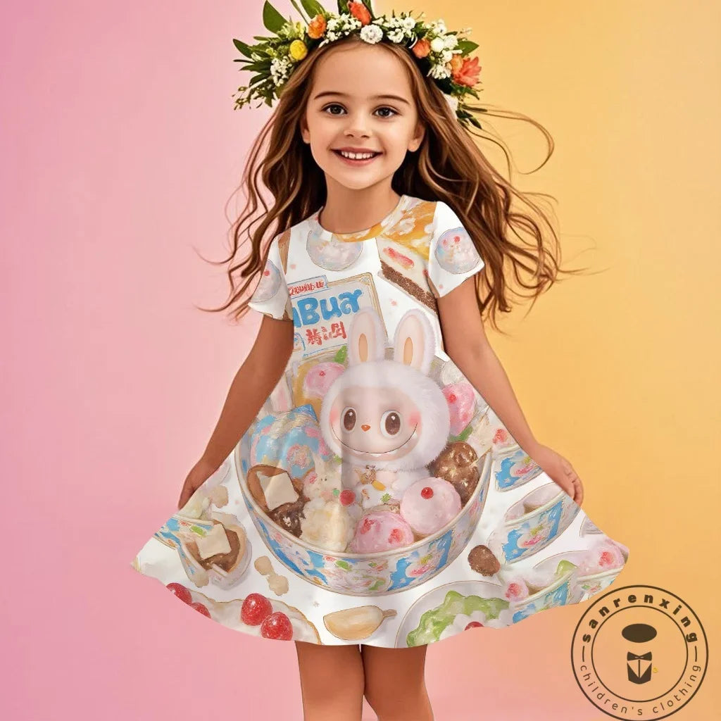 Labubu 2025 Girl Clothes Fashion Summer Dress Children Dresses Cute Cartoon Sleeveless Comfortable New Design 3D Print Labubu