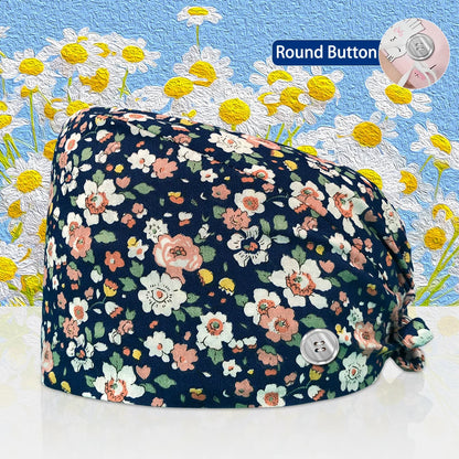 Cotton Lab Work Scrubs Caps Flower Printing Medical Scrubs Women Surgical Caps Health Service Caps Operator Hats Nursing Hats