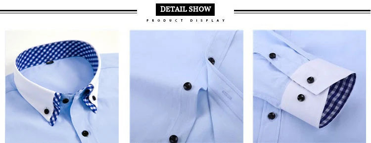Mens Dress Shirt Long Sleeve Non Iron Fashion Double Layer Business Formal Regular Fit Office Camisa Social Solid Button Shirts