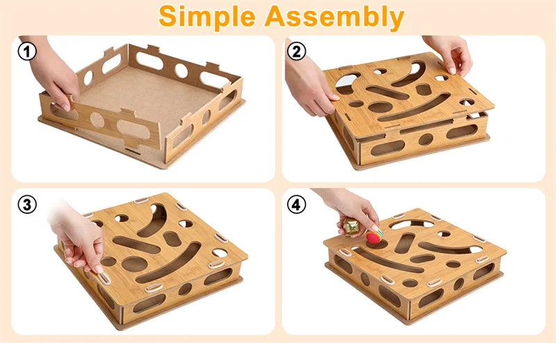 Interactive Cat Toy Puzzle Box Wooden Treat Maze Play For Toy Box Fun Interactive Cat Toy Hide and Seek Cat Agility Toys