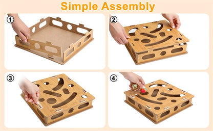 Interactive Cat Toy Puzzle Box Wooden Treat Maze Play For Toy Box Fun Interactive Cat Toy Hide and Seek Cat Agility Toys