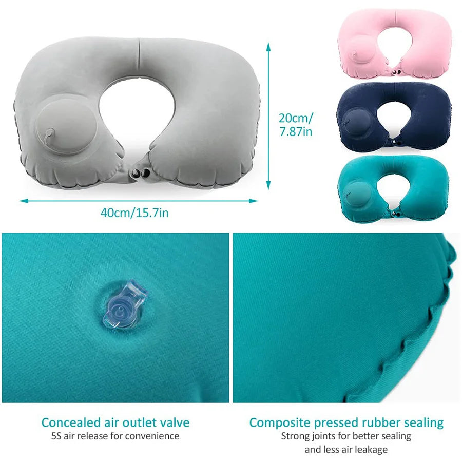 Flocking Inflatable Portable Neck Pillow That Can Be Stored And Self Filled Suitable For Outdoor Travel Business Trips camping