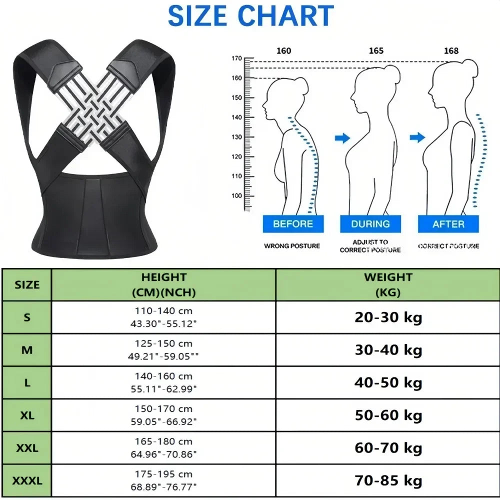 Posture Back Brace Adjustable Back Support Strap to Men and Women Prevent Spinal Distortion and Hunchback Suitable for Exercise