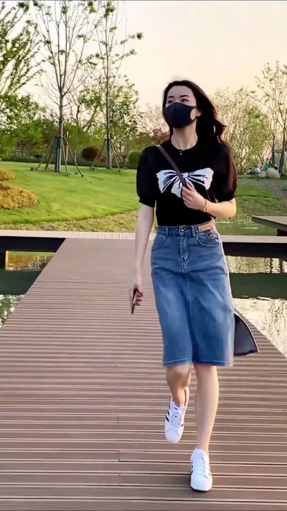 Skirts for Women To Knees Length Womens Skirt Jeans Denim Pencil Clothing with Slit Y2k Trend High Quality Summer 2024 Fashion V