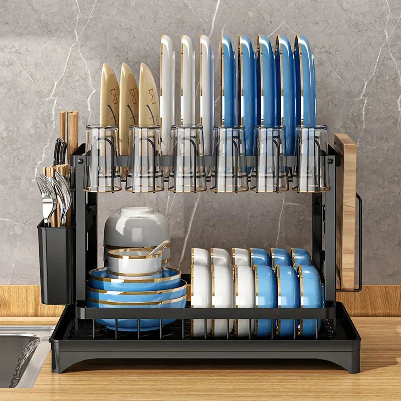 Kitchen Organizer Dish Drying Rack Utensils Storage Rack Bowls Knife Fork Pot Holder Countertop Dinnerware Drainboard