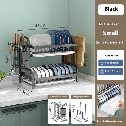 Dish Drying Rack 3-Tier Compact Kitchen Dish Rack Drainboard Set Large Rust-Proof Dish Drainer with Utensil Holder Kitchen Racks