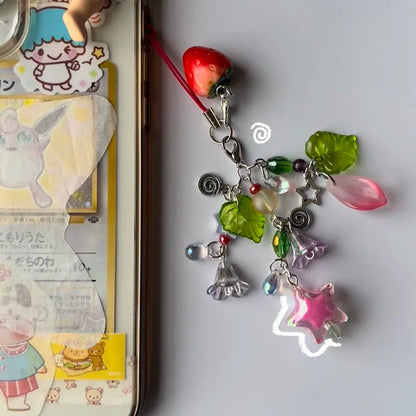 Arrietty Inspired Phone Charm strawberry Phone-cases Beaded phone charm phone keyring pastel fairycore  y2k