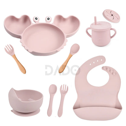 Customized Baby Silicone Feeding Set with Suction Cup Personalized Name Dish Divided Plate Bowl Spoon Cute Kid Eating Tableware