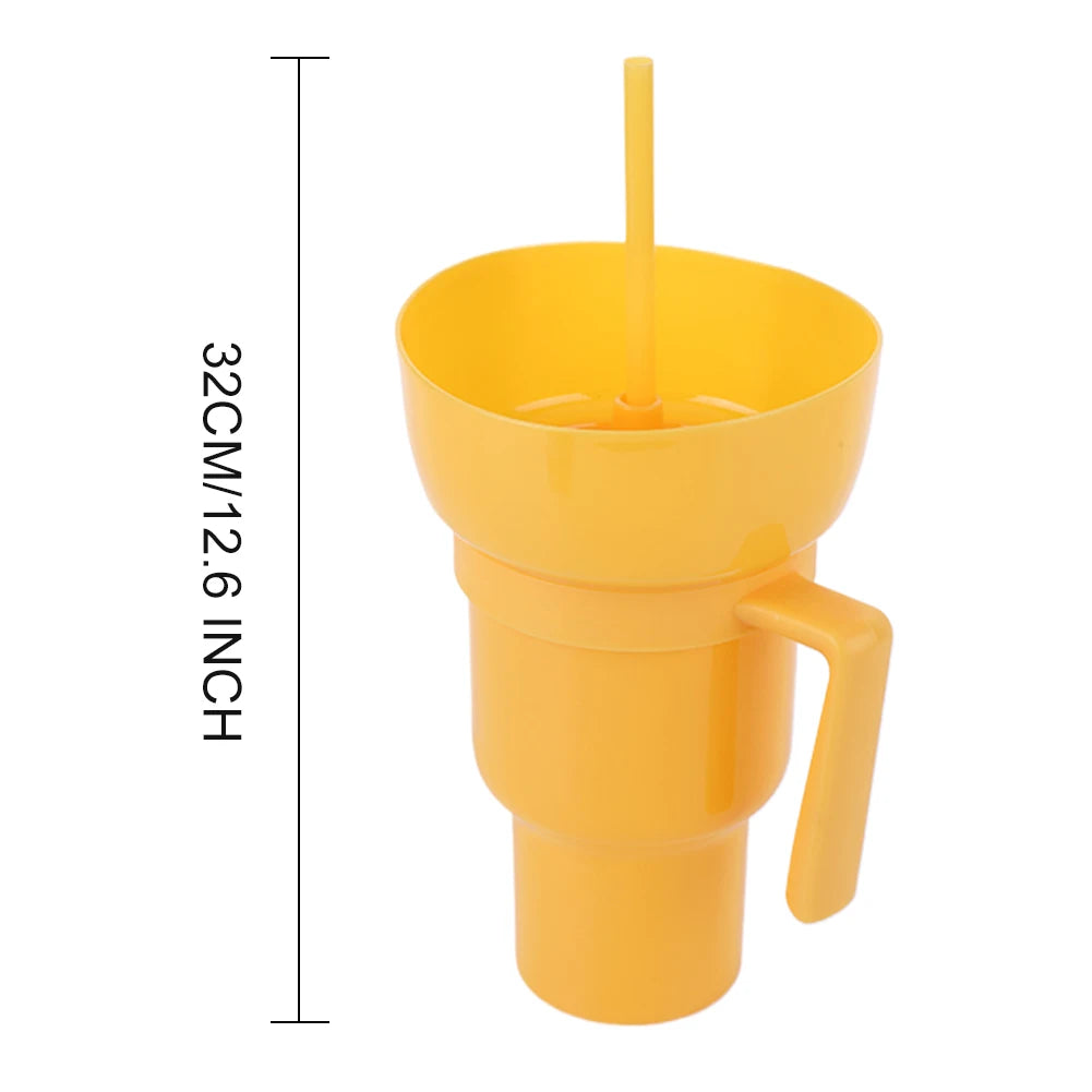 New 2 IN 1 Creative Popcorn Snack Cup Integrated Beverage Cup with Handle Portable Beverage Cup Novel Design and Many Functions