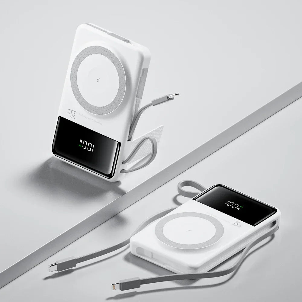New Portable Built in Cables Magnetic Wireless Power Bank PD35W Fast Charging 20000mAh Large Capacity Powerbank for iPhone 16 15