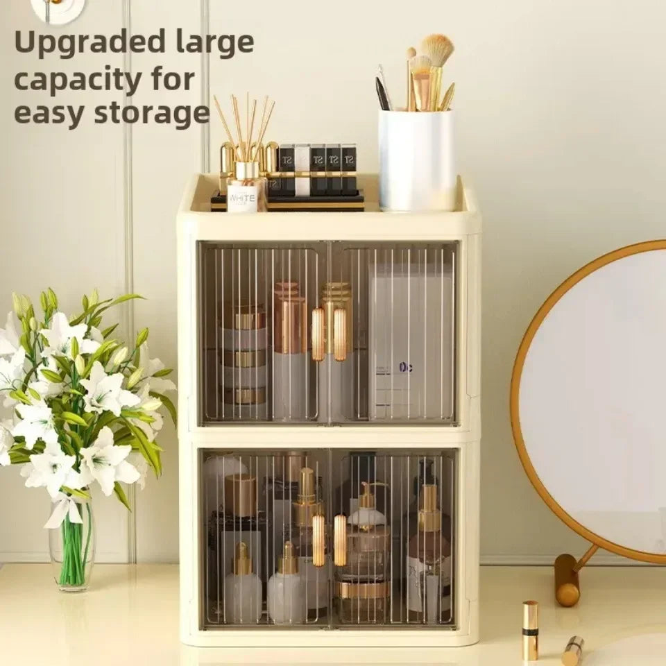 Cosmetics Storage Boxes Multi Layer Flat Cover Design Stationery Storage Shelf Household Dustproof Cosmetics Skincare Organizer