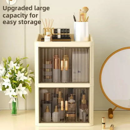 Cosmetics Storage Boxes Multi Layer Flat Cover Design Stationery Storage Shelf Household Dustproof Cosmetics Skincare Organizer