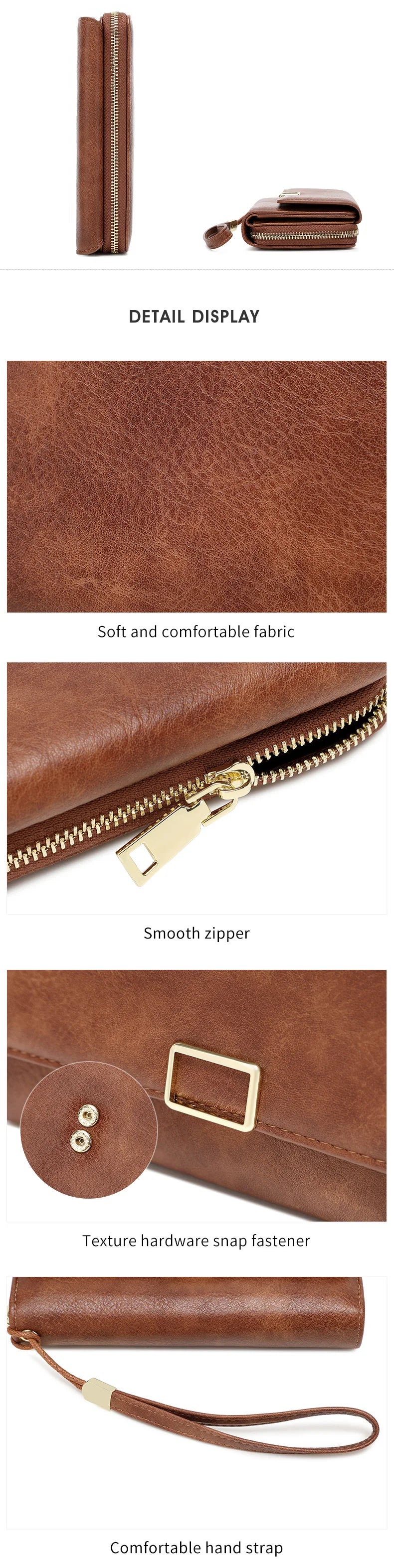 RFID Blocking Women's Wallet Large Capacity Credit Card Holder Clutch Bag Trifold Large Capacity Zipper Long Wallet Coin Purse