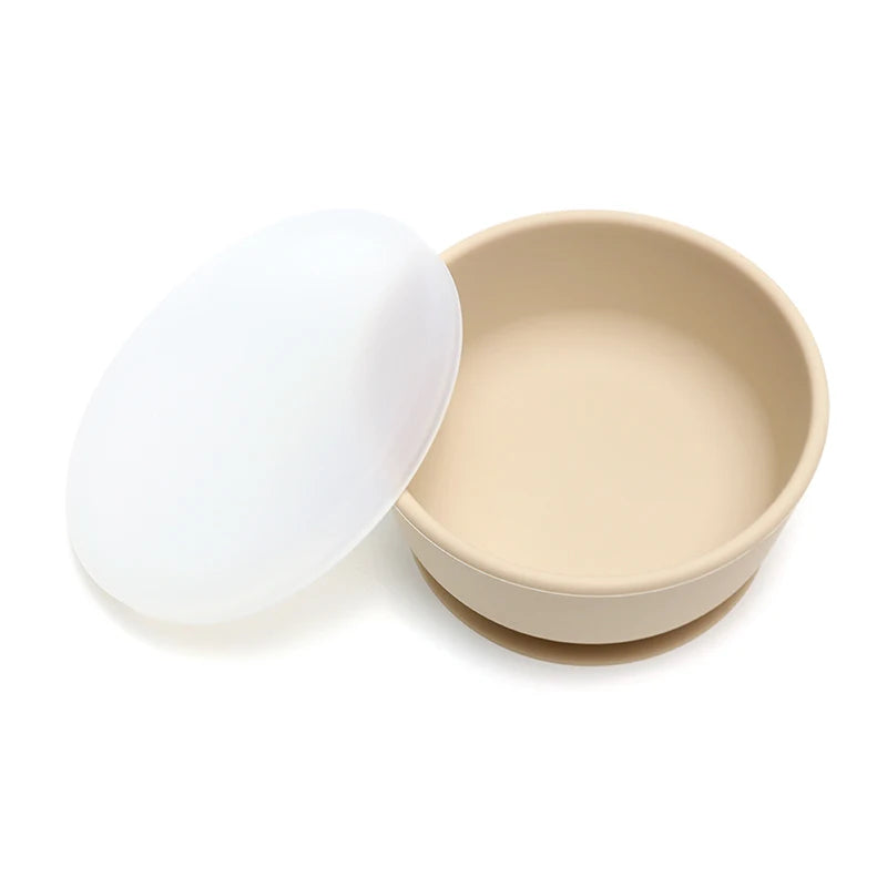 Food Grade Silicone Baby Feeding Bowls with Lid Anti-fall Strong Suction Dining Bowl for Toddler Kid Training Tableware BPA Free
