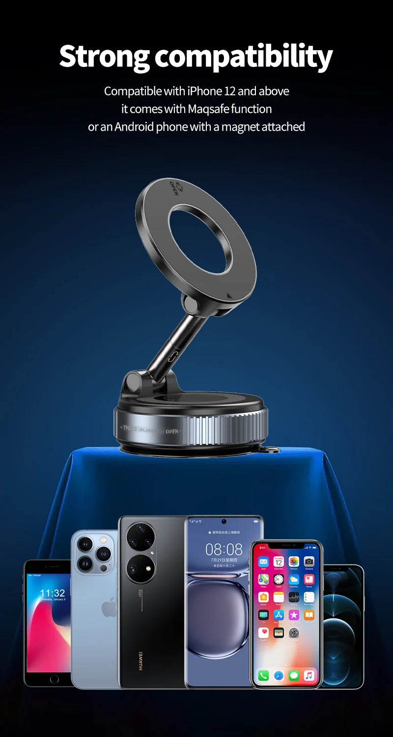 Magnetic Car Mount, Foldable, Strong Suction, Suitable for Phones, iPhone 16, 15, 12, 13, 14, Live Streaming