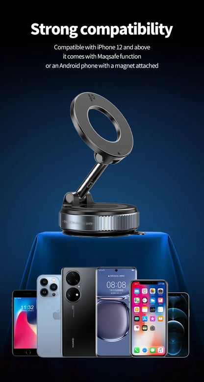 Magnetic Car Mount, Foldable, Strong Suction, Suitable for Phones, iPhone 16, 15, 12, 13, 14, Live Streaming