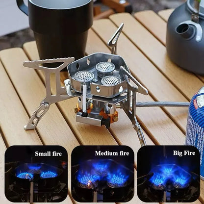 Outdoor portable stove head windproof three-head stove split folding stove head stainless steel climbing camping stove head