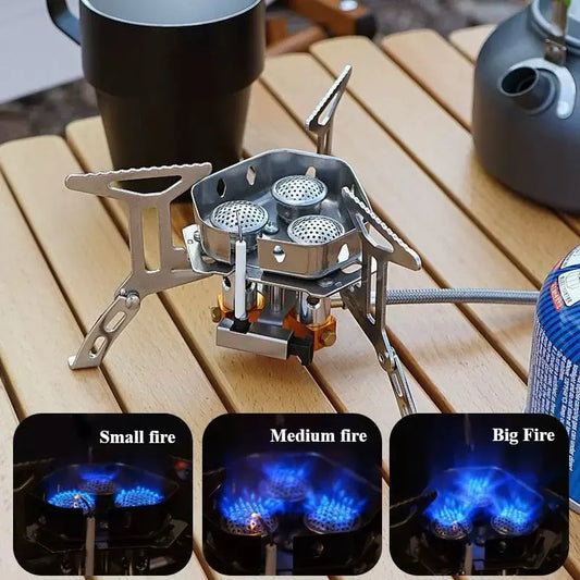 Outdoor portable stove head windproof three-head stove split folding stove head stainless steel climbing camping stove head