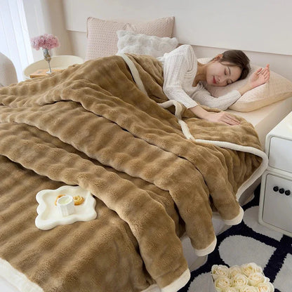 Modern Lightweight Luxurious Solid Color Rabbit Blanket Double-Sided Thick Winter Warm Knee Pads Suitable Bedroom Blankets