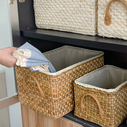 Hand-woven Storage Basket Household Laundry Baskets Outdoor Picnic Boxes Portable Toy Clothes Organizer Bedroom Desktop Decor