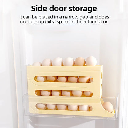 4 Tier Egg Storage Box Organizer for Refrigerator Rolling Egg Organizer Holder Fridge Storage Organizer Food Storage Container