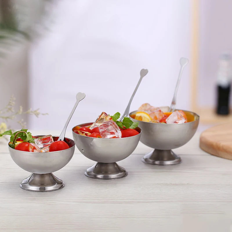 Ice Cream Cups Stainless Steel Salad Bowl Dessert Fruit Plate Snack Dish Kitchen Breakfast Cooking Tool Party Supplies