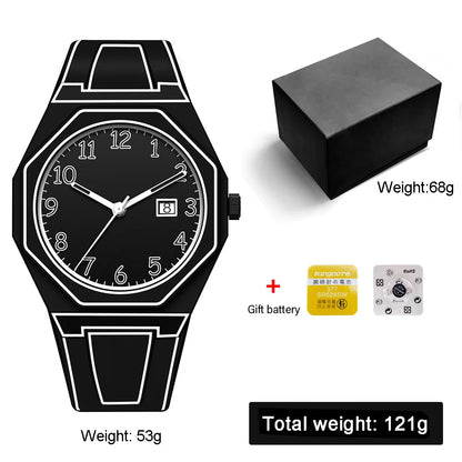 Modern Simple Sketch Creative Athleisure Watch Creative Design Octagonal Waterproof Watch Comic Style Electronic Watch