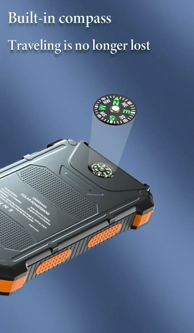 200000mAh Large Capacity Solar Power Bank Portable Outdoor Charger PowerBank External Waterproof Battery Charging with LED Light