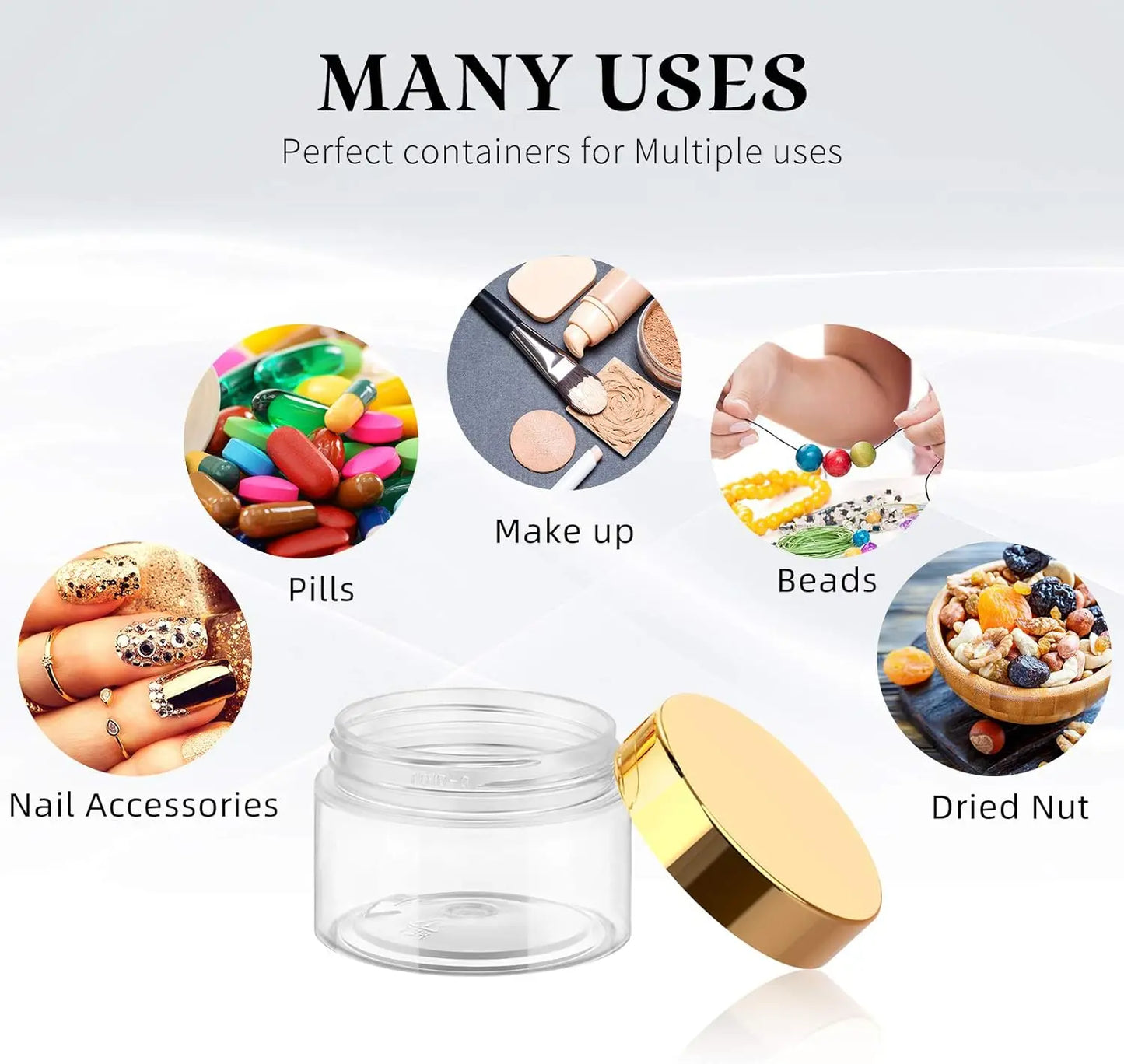 8-Pack Plastic Jars with Lids: Wide-Mouth, Refillable, Leakproof, Reusable, Round, Empty Jars for Travel, Cosmetics, Dry Food