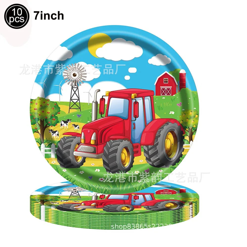Farm Green Tractor Supplies Tractor Balloons Banner Hanging Swirl Cupcake Toppers Tractor Farm Themed Birthday Party Decorations