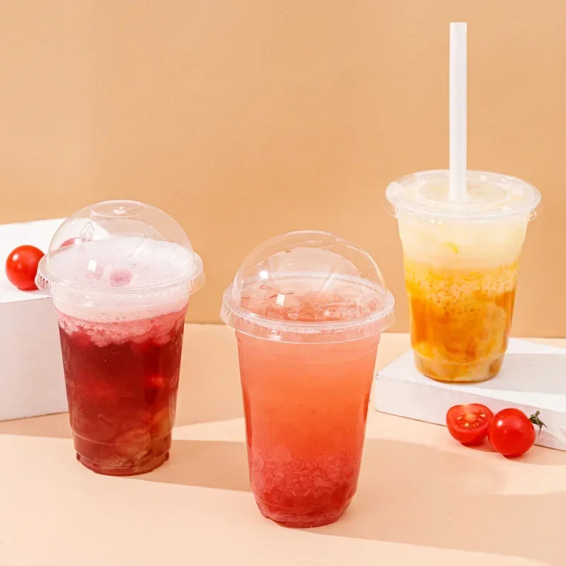 400ml Plastic Cups with Lids Snack and Drink Cup Double Plastic Cold Cup Clear Disposable PET Plastic Cup Boba Milk Tea Cup
