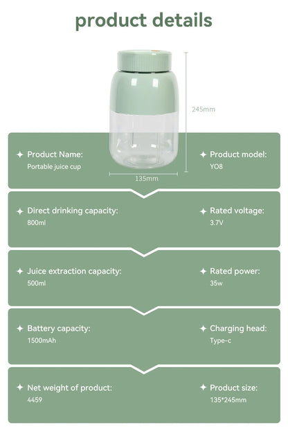 Portable Fruit Blender 800ml Multifunctional Electric Juicer Cup 10 Steel Blades Summer Milkshake Machine USB Rechargeable