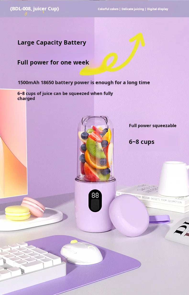 500ML Portable Blender with Lid Rechargeable Wireless Orange Juicer 16 Stainless Blades USB Smoothie Vegetables Fruits Mixer