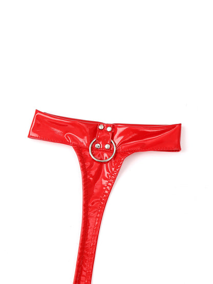 Womens Patent Leather Halter Latex Dress Wet Look Bare Breast Exposing Patent Leather Open Chest Halter Ruffled Latex Dresses