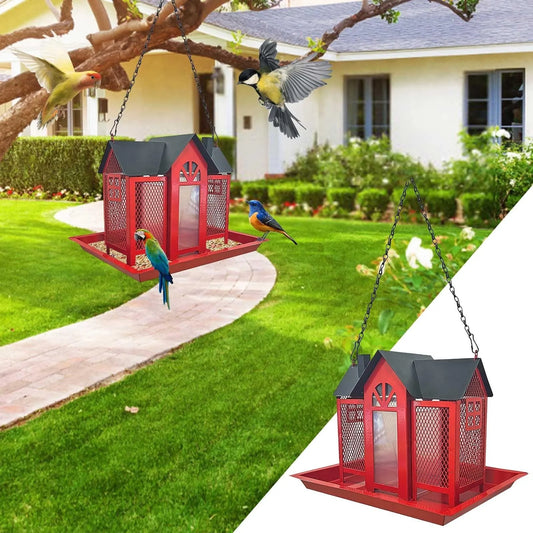 Bird Feeders For Outdoors Metal Bird Garden Feeders Rain/Wind-Proof Cottage Bird Feeder Large-Capacity Bird Food Feeder