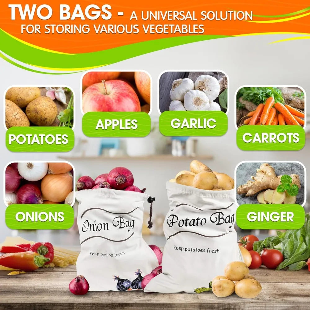 Reusable Canvas Vegetable Storage Bag Durable Square Fresh-keeping Bag Suitable for Potatoes Onions Tomatoes Fruits Etc