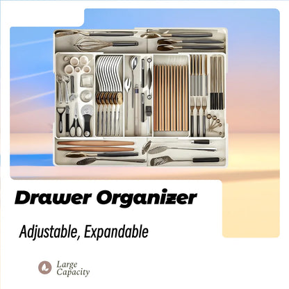 Drawer Organizer, Cutlery Tray for Kitchen Drawer, Expandable Utensil with Compartment, Spoons Forks Knives Cutlery Holder