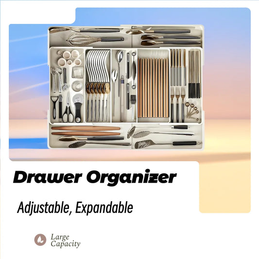 Drawer Organizer, Cutlery Tray for Kitchen Drawer, Expandable Utensil with Compartment, Spoons Forks Knives Cutlery Holder