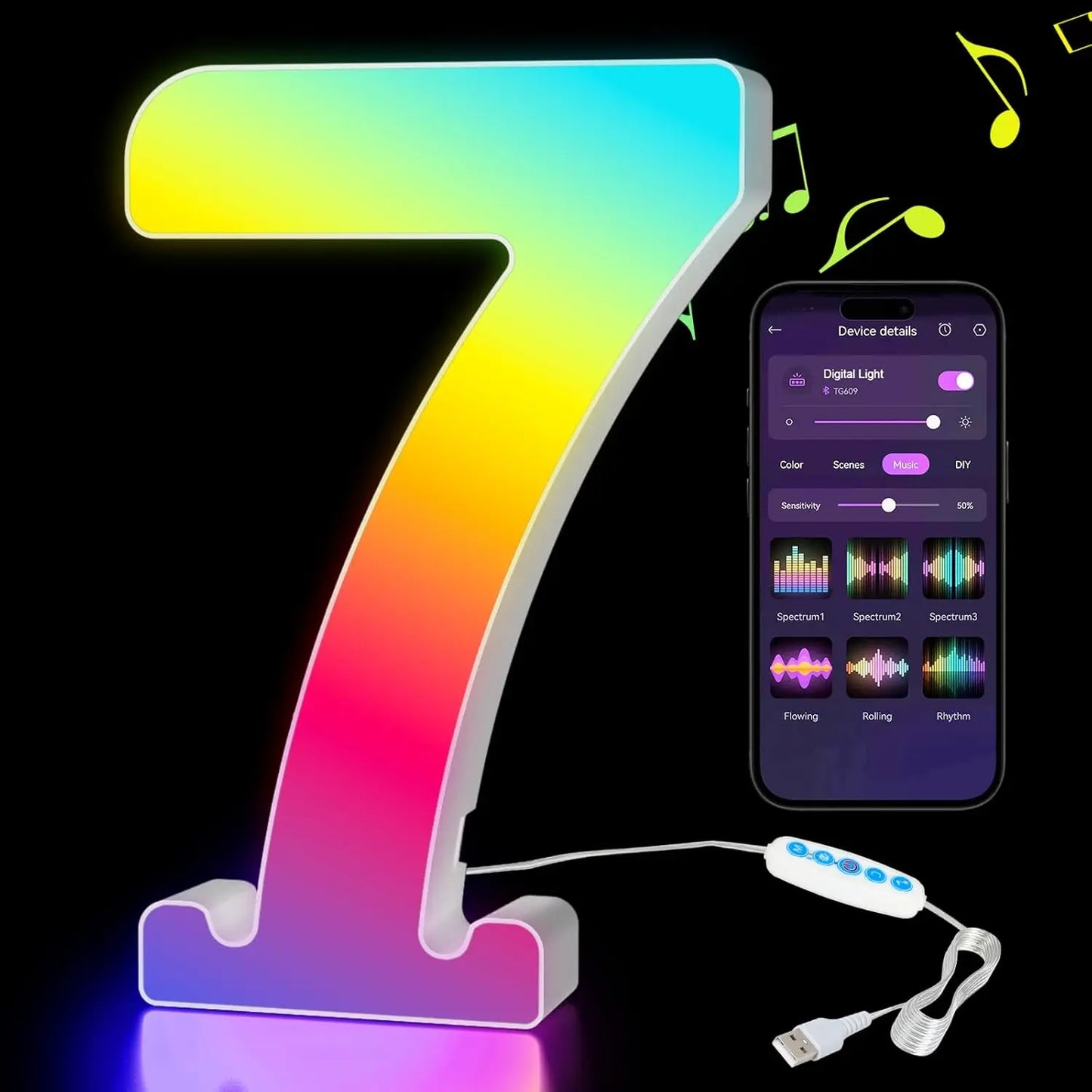 Smart LED Letters Lights Alphabet Light Decorative Name Letter Number Lamp Night Light USB MeRGBW App Music Sync Logo Game Home