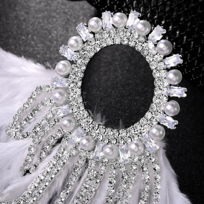 Stonefans Bohemian Earrings for Women Luxury Designer Piercing Rhinestone Fashion Wedding Bride Feather Exaggerated Earrings