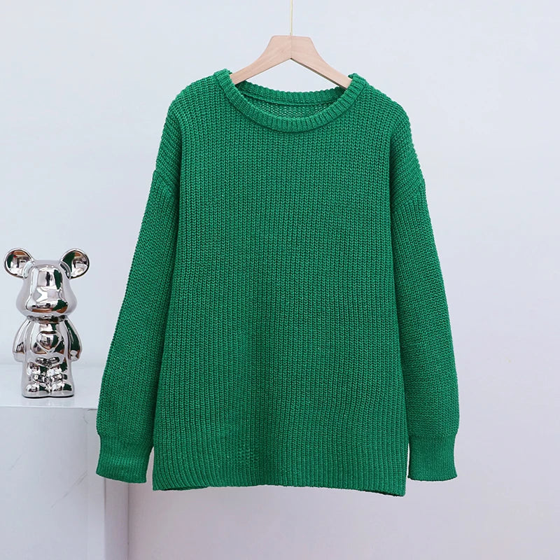 Women O-neck Long Sleeve Knitted Sweaters Autumn Winter Loose Knit Pullovers Lazy Style Oversized Sweaters Christmas Clothes