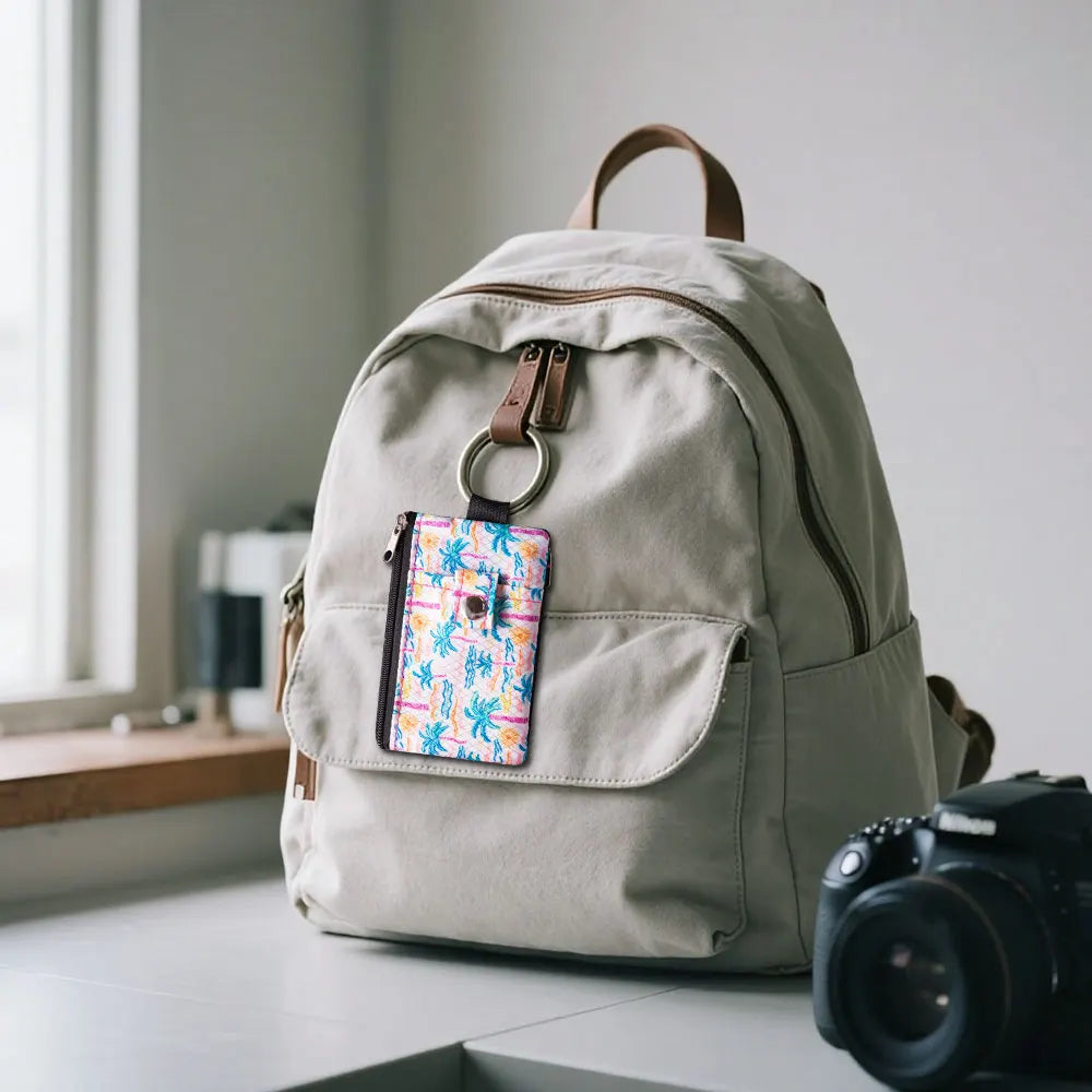 RFID Blocking Small Wallet Lightweight Slim Mini Wallet with Card & Clear ID Window - Zippered, Key Ring