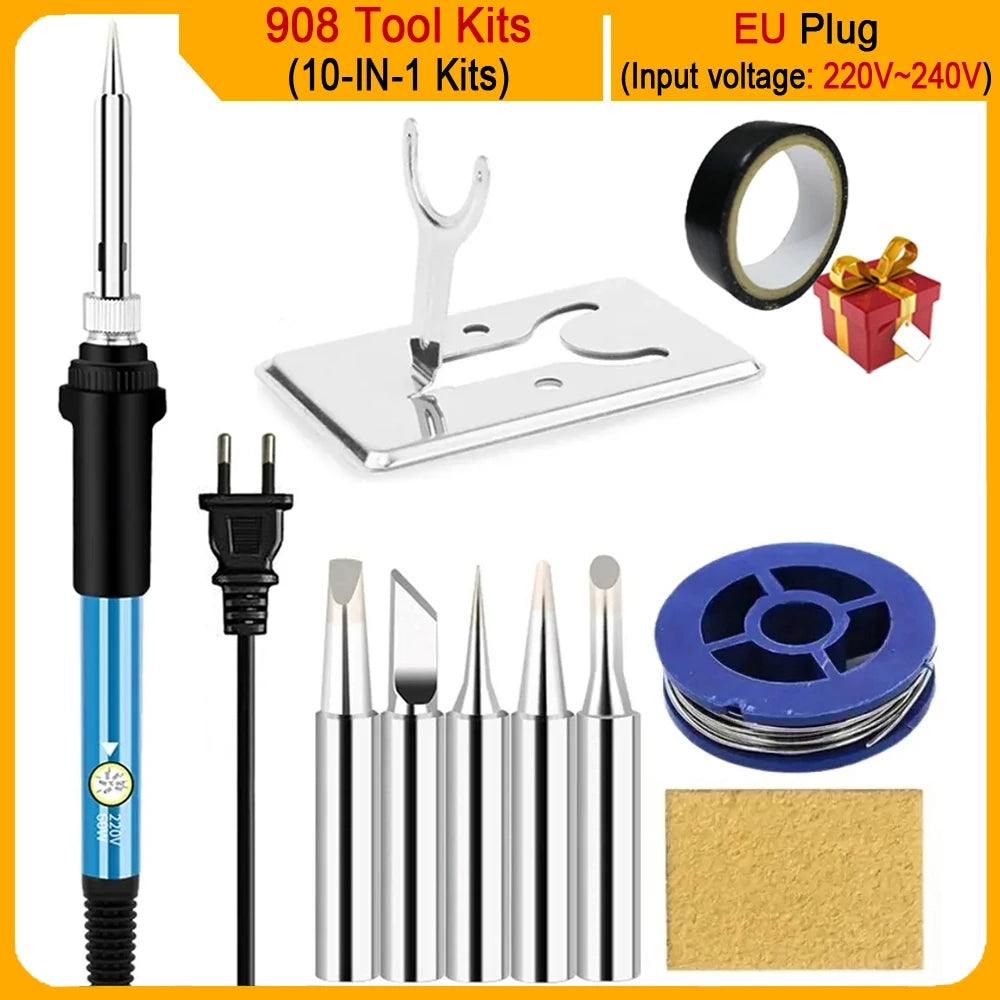 2024 Electric Soldering Iron 60W Adjustable Temperature Replaceable Soldering Iron Head Soldering Iron Pen Welding Kit