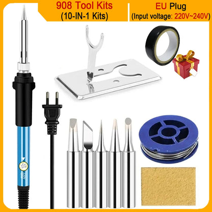 2024 Electric Soldering Iron 60W Adjustable Temperature Replaceable Soldering Iron Head Soldering Iron Pen Welding Kit