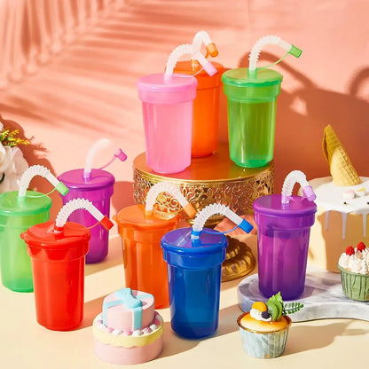 8/16/24pcs Neon Sipper Cups, Spill-Proof Cups with Lids and Straws - Ideal for School Events, Themed Parties, and Birthday Party