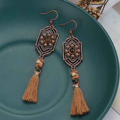 Bohemian Brown Geometric Fringe Earrings for Women Vintage Hollow Flower Beads Tassel Earrings Girls Party Jewelry Gifts