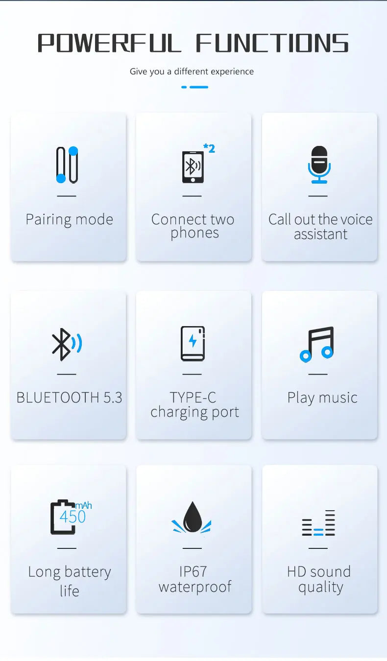 Bluetooth 5.3 Wireless Motorcycle Helmet Headset Hands-free Call Phone Motorcycle Waterproof Earphone Music Player Moto Helmet